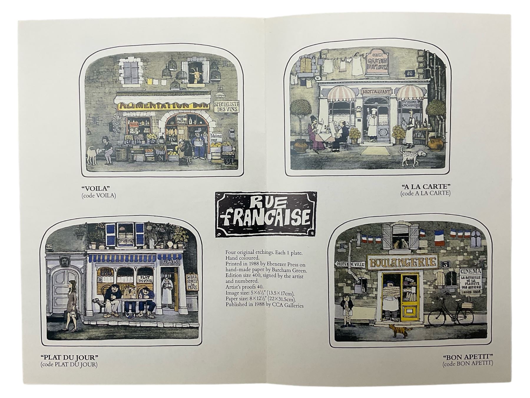 Graham Clarke (British 1941-): 'A La Carte' 'Bon Appetit' 'Voila' and 'Plat du Jour', set of four limited edition hand coloured etchings signed titled and numbered in pencil 13.5cm x 17cm (unframed) (4)