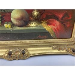 Jozsef Molnar (Hungarian 1939-): Still Life with Tazza Cup and Fruit, oil on canvas signed 