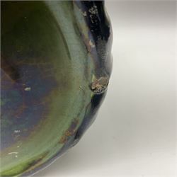 Jardiniere and stand, the jardiniere modelled as a pale, the stand with foliate and foliage decoration on a green ground, stand H73cm 