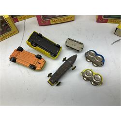Matchbox - Collector's Mini-Case with twenty-three playworn models; five MOY models Y-3, Y-7, Y-11, Y-12 & Y-13; K101 Battle Kings Sherman Tank; K-15 Super Kings Jubilee Bus; all boxed; two blister packed Jubilee Buses; three 1970s Matchbox catalogues; Dinky Ferrari racing car; and other items