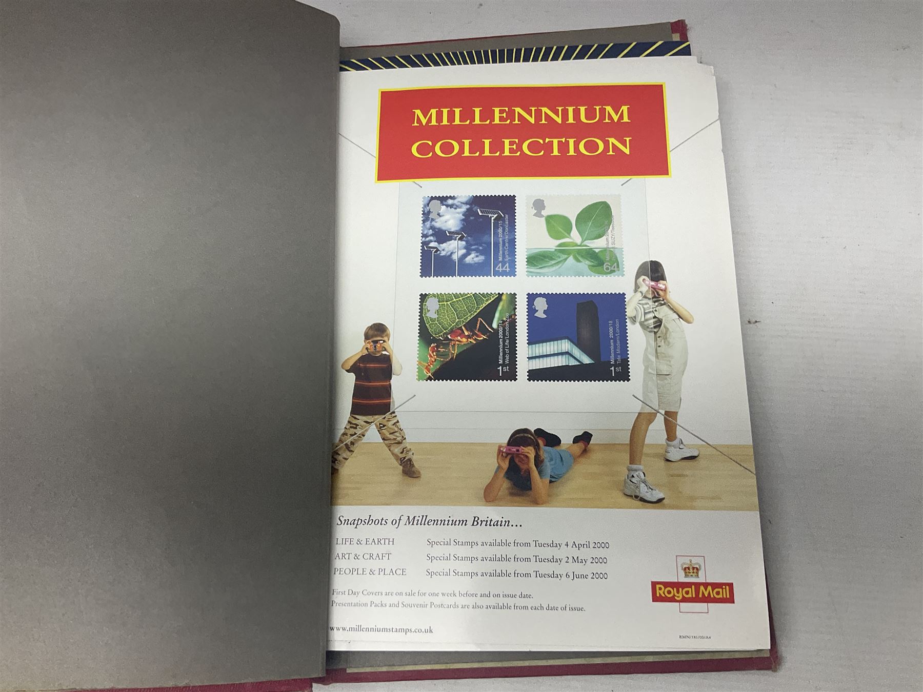 Royal Mail advertising cards, displaying upcoming commemorative issues, for use in post offices, housed in a single album