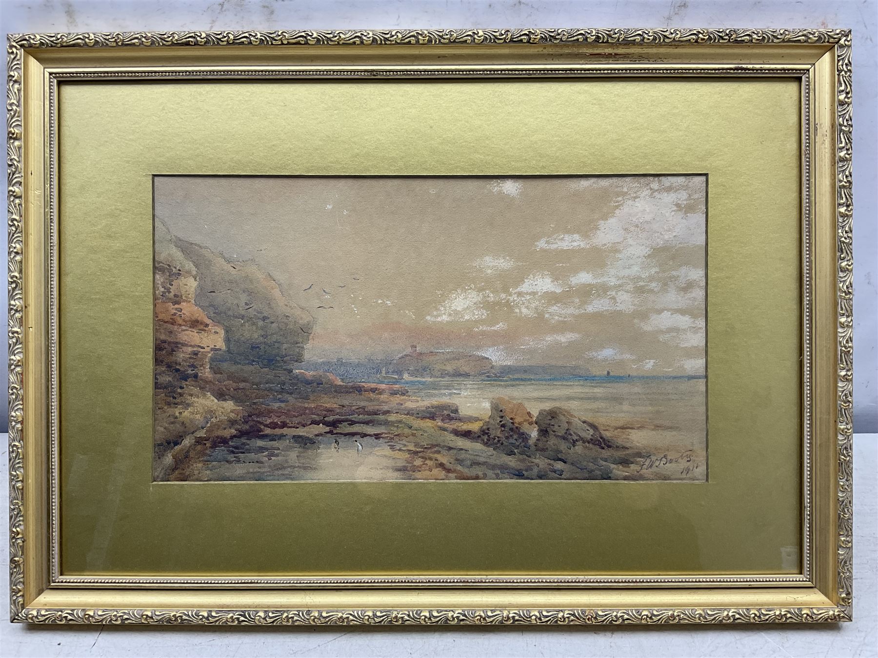 Frederick William Booty (British 1840-1924): Scarborough from Cornelian Bay, watercolour signed and dated 1911, 19cm x 35cm 