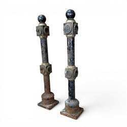 Pair of Victorian design painted heavy cast iron bollards or railing columns