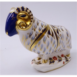  Royal Crown Derby Ram paperweight dated 1989, gold stopper H14cm   