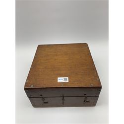Henry Hughes & Son Ltd. sextant with black crackled finish, brass and silvered graduated arc and various coloured glass filters, serial no.60818, in fitted mahogany carrying box bearing Lilley & Reynolds Ltd. certificate dated 1962 W26cm