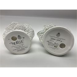 Five Royal Worcester figures, comprising Market Day, Noelle, Bakers Wife, Goose Girl and Fruit Picking, all with printed marks beneath and some with certificates of authentication  