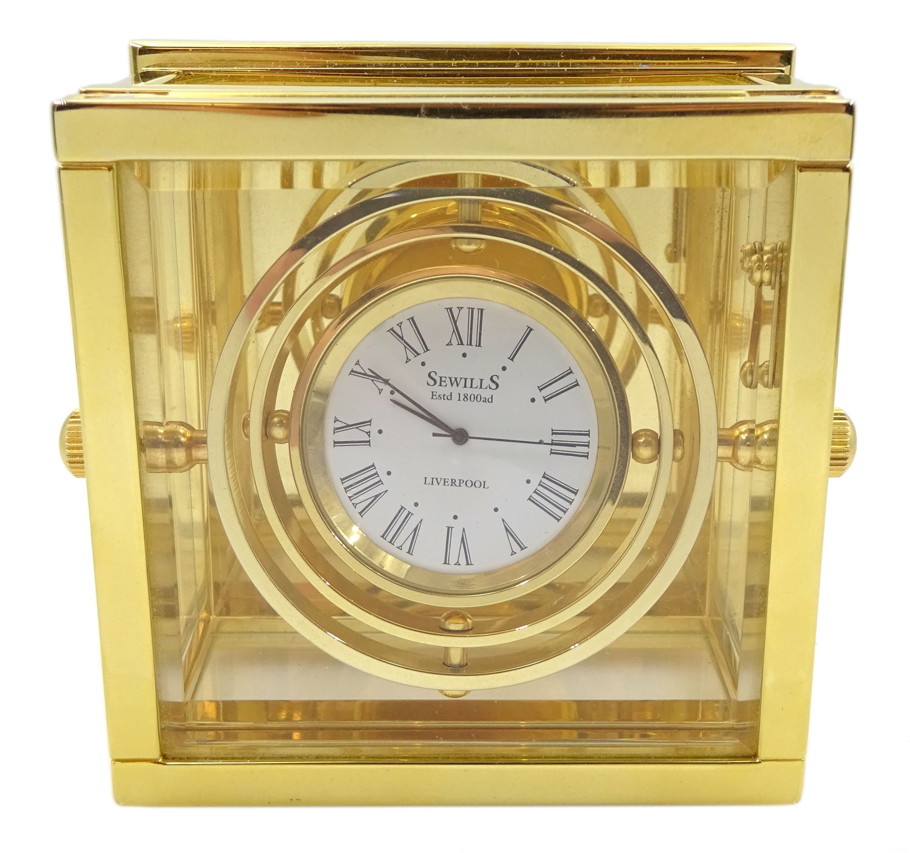 Sewills captains quartz desk clock, with gimble compass mount, in