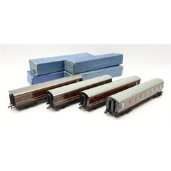 Hornby Dublo - four D3 LMS Corridor coaches comprising two First/Third and two Brake/Third; all in light blue boxes (4)