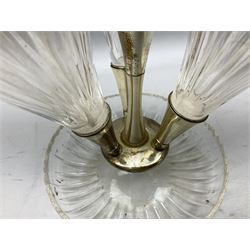 Stuart Crystal and silver plated epergne, formed with a central flute, three side flutes and a circular bowl, H32cm