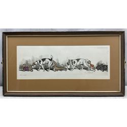 Arthur 'Boris' Klein (French 1893-1985): The Dirty Dogs of Paris, set of four etchings with hand colouring, titled respectively and signed in pencil 16cm x 45cm (4)