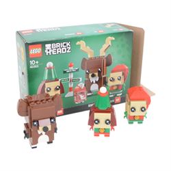 Six Lego Brick Headz built figures, including 40353 Elf, Reindeer and Elfie, 40274 Mr Claus and Mrs Claus, 40349 Puppy, 40186 Year of the Pig, 40273 Turkey and 40271 Bunny, all boxed 
