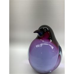 Livio Seguso (Italian, 1930-), Murano glass penguin paperweight in purple and blue, H12.5cm, together with another paperweight modelled as a polar bear for Graglas of Germany, c1970, both with etched marks beneath