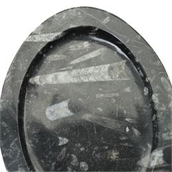 Oval dish with orthoceras inclusions W26cm and a similar smaller dish (2)
