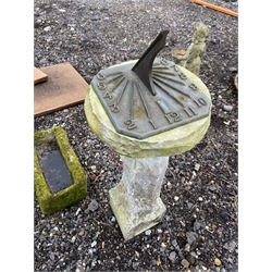 Granite stone pedestal sundial, H90cm, D36cm