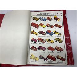 Matchbox 1-75 Series 'Superfast' ex-shop stock - eight models comprising two 62d Dragster, two 64c Slingshot Dragster, two 65d Saab Sonnet III and two 75c Alfa Carabo; all boxed; together with Matchbox trade catalogue c1973 in original vinyl cover (9)