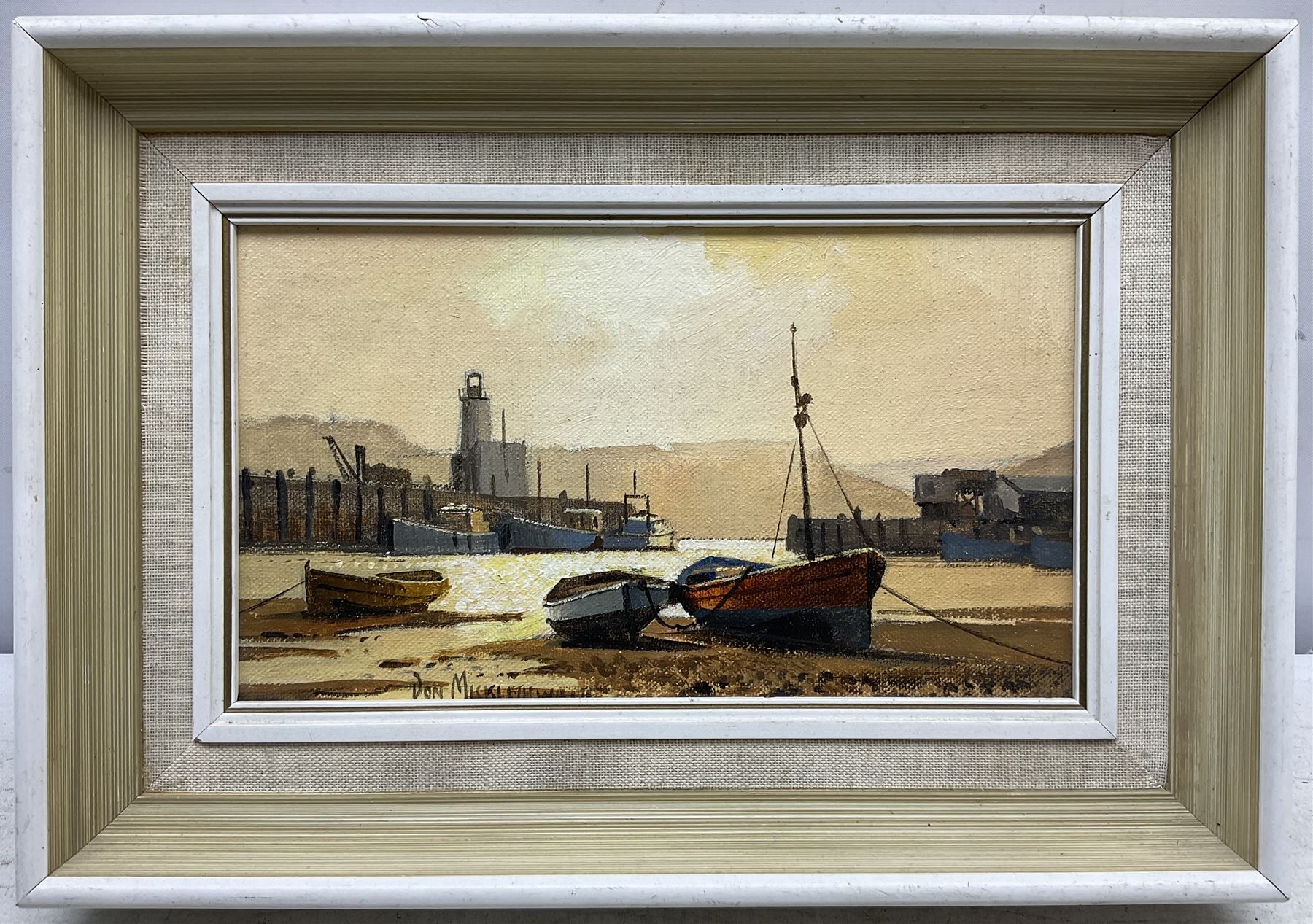 Don Micklethwaite (British 1936-): Scarborough Inner Harbour, oil on board signed 12cm x 21cm