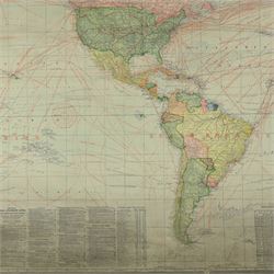 The Scarborough Company (London c.1907): 'Scarborough's Map of the World', double-sided rolled map on waxed silk, showing North America and South America recto, and Europe, Asia, Africa and Australasia verso, 101cm x 101cm