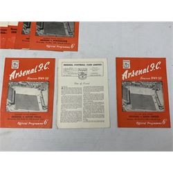 Arsenal F.C. - thirty-one home programmes for 1949/50 (28) & 1950/51 (3) including Practice Match, Division One, F.A. Cup, Football Combination Cup (reserves), 'Tour Match', single sheet programme, souvenir programmes and some duplicates (31)