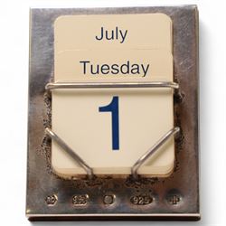 Modern silver mounted perpetual calendar, hallmarked Carrs of Sheffield Ltd, 2000, H8cm