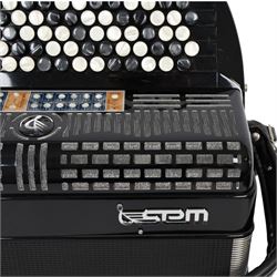 SEM Ciao 5-row digital reedless chromatic button midi-accordion, with 87-black and white buttons and 120 bass buttons, in black high gloss case, with carry strap and original hard carrycase