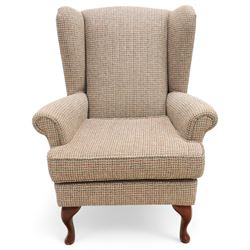 Whitehead designs - Georgian design 'Oakham' wingback armchair on cabriole legs with pad feet, upholstered in pink tweed fabric