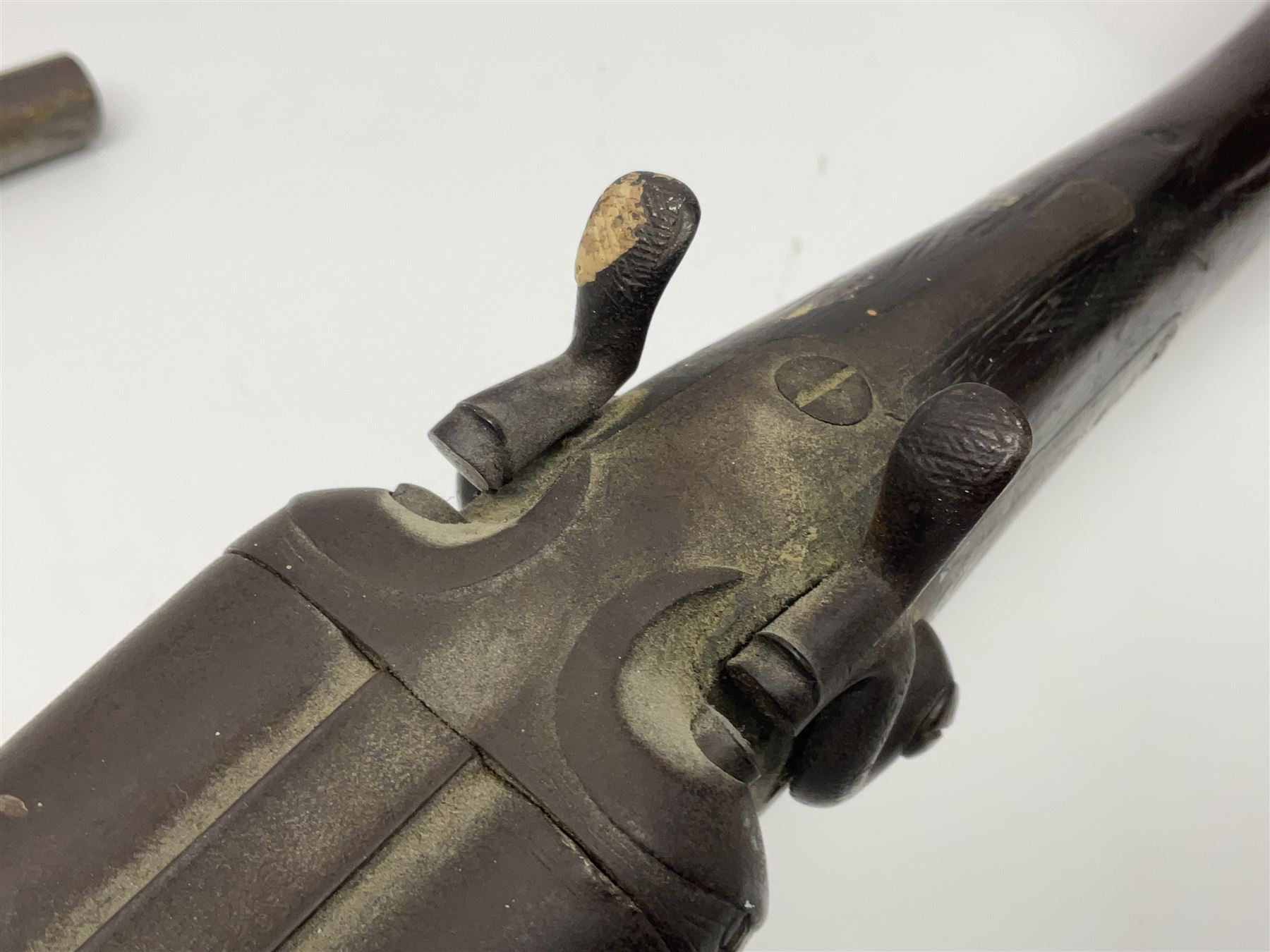 UNPROOFED/OUT OF PROOF SO RFD ONLY - three guns in poor condition comprising 19th century G. Coop 12-bore side-by-side double barrel hammer shotgun; 14-bore single barrel percussion sporting gun composed of various parts with cut-down barrel; and non-firing mock snider action ornamental gun (3)