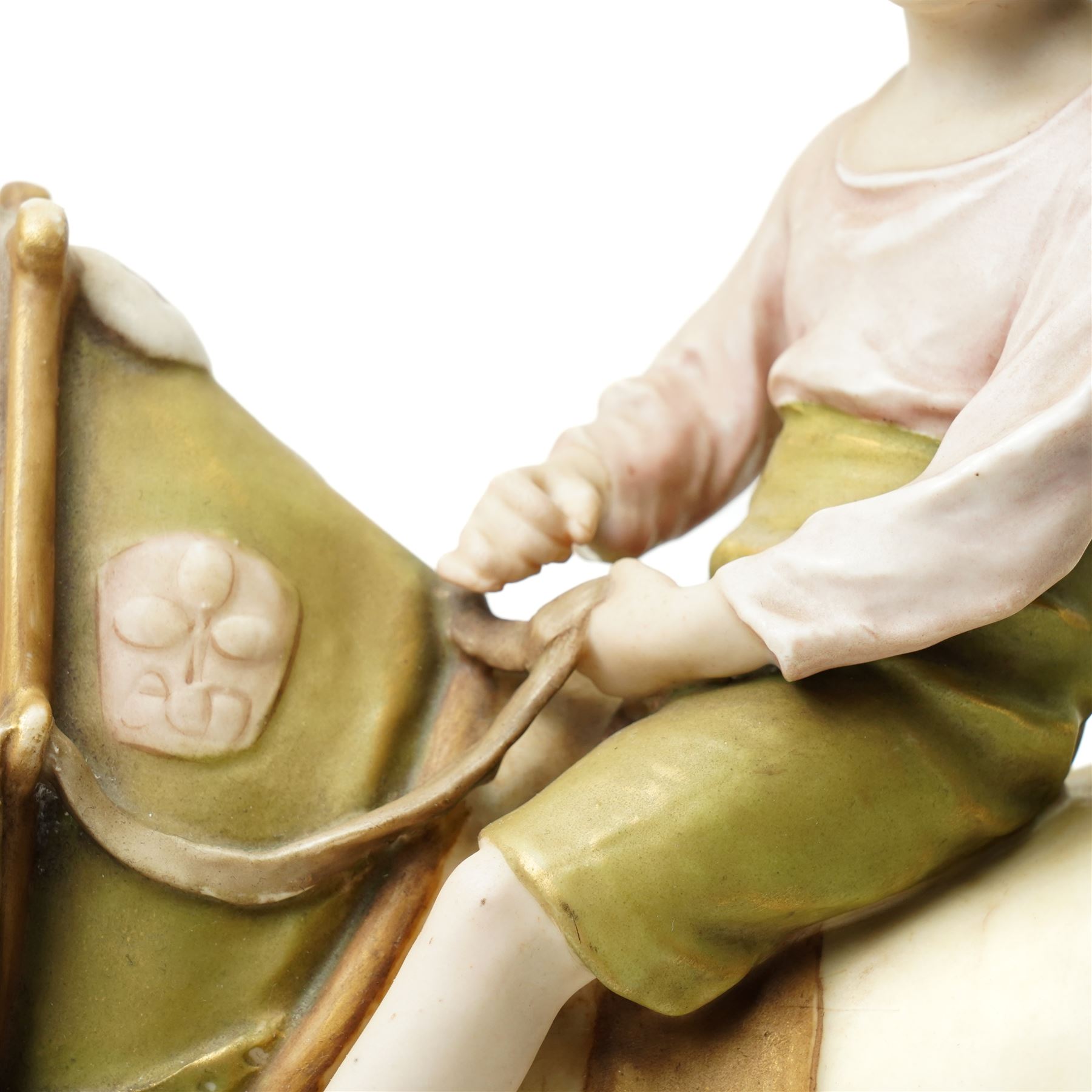 Royal Dux figure of a boy riding a shire horse on naturalistic base model number 1693 L34cm