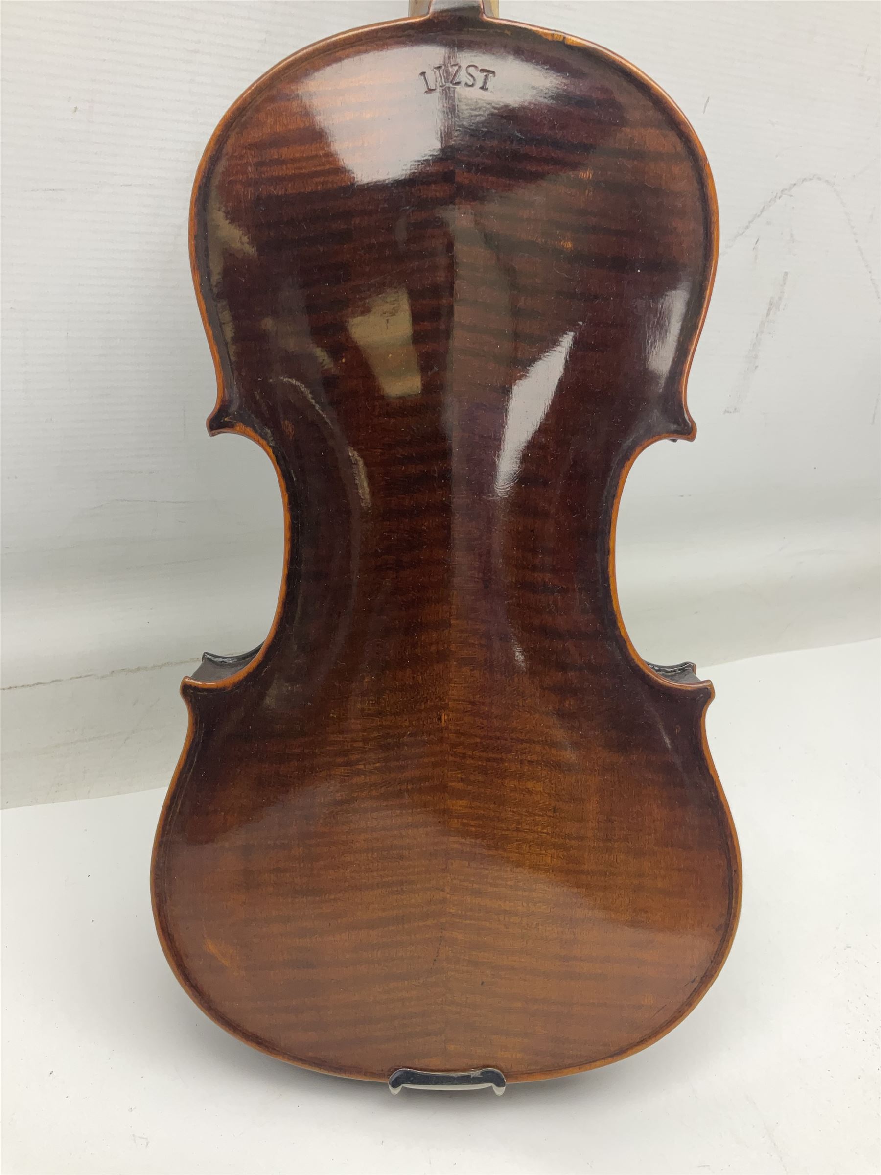 Czechoslovakian violin stamped LIZST c1920 with 35.5cm two-piece maple back and ribs and spruce top L59.5cm overall; in carrying case