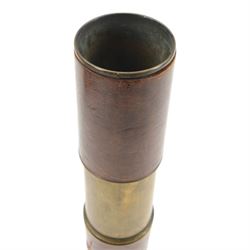 Early 20th century military issue three drawer brass telescope no. 34419 by R&J Beck Ltd London, incrisbed Tel. Sig Mk IV Also G.S, with tan leather clad body and caps, full length L92cm