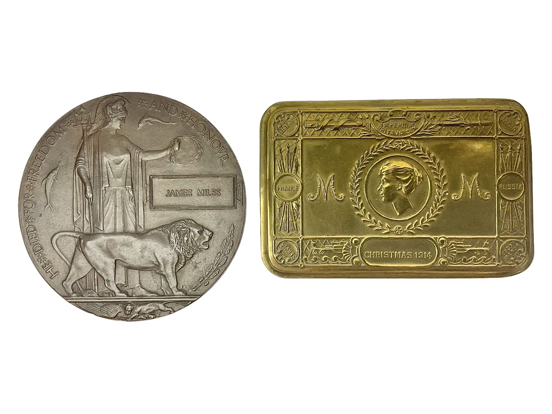 Broze Guid WW1 bronze memorial plaque named to James Miles; with P | Militaria | 80963