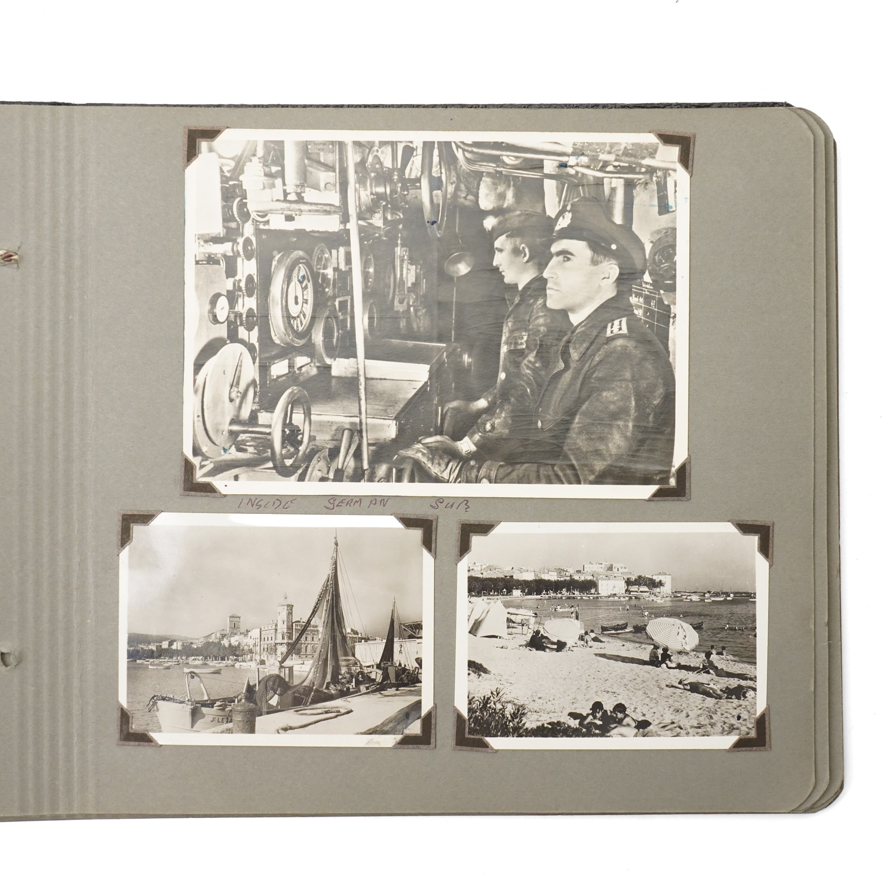 WWII photo album of Malta containing original photographs with annotations, including Battle ships, harbours, soldiers and buildings, together with Manual of Naval Cookery 1945 Naval book