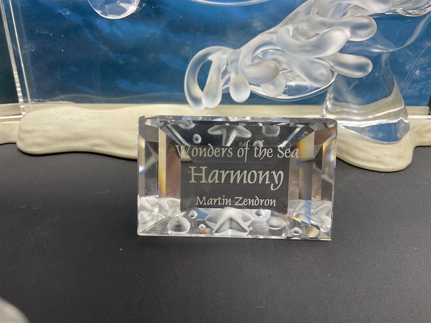 Swarovski Crystal, Wonders of the Sea Trilogy: 'Eternity', 'Community' and 'Harmony', all with stands and plaques, H20cm