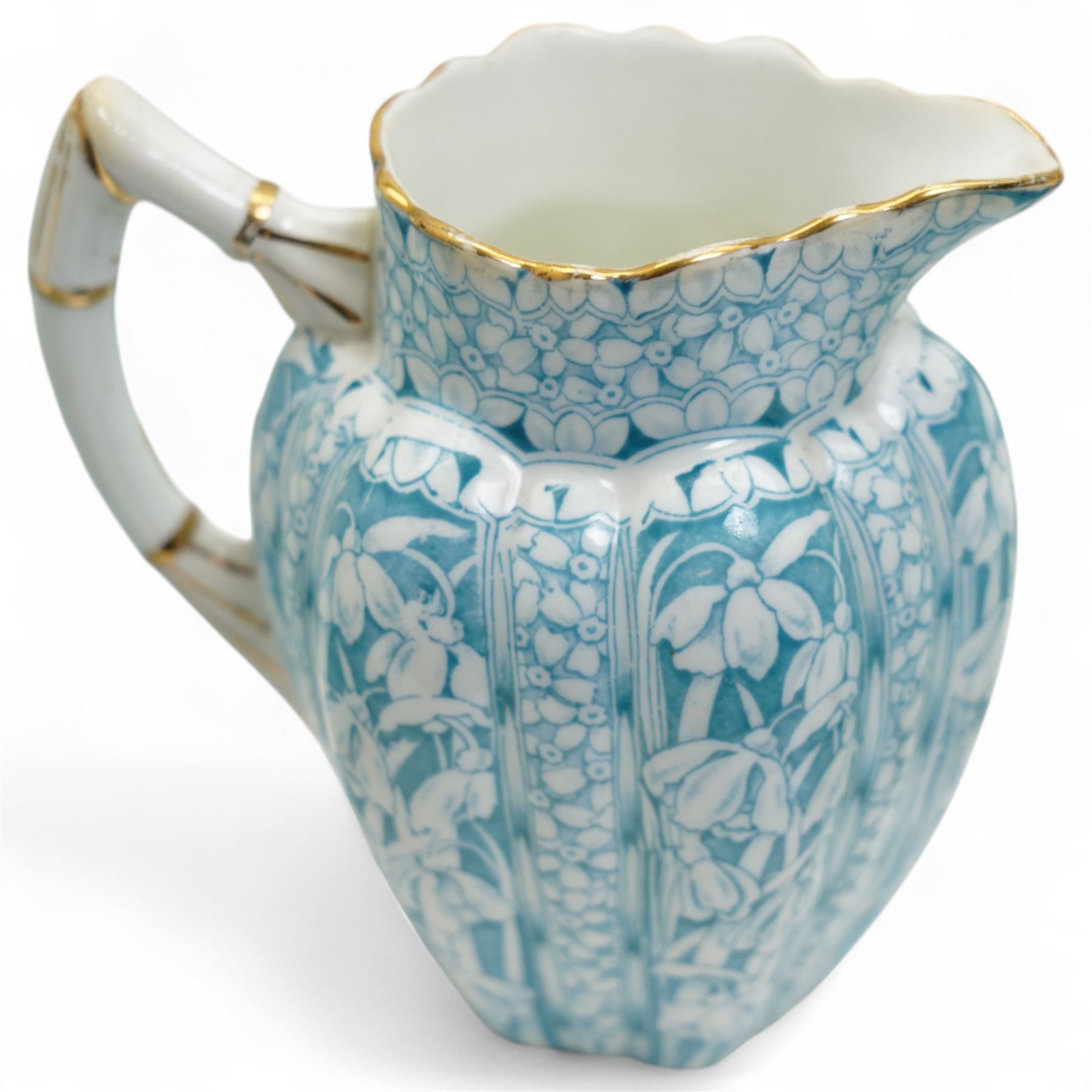 Early 20th century Foley tea service for twelve designed by Charles Wileman, comprising twelve teacups, twelve saucers, eleven side plates, two serving plates and a cream jug