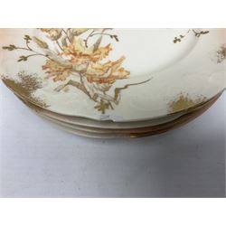 Early 20th century Limoges part tea service, decorated with floral sprays and gilt on merging peach and white ground, comprising six teacups, twelve side plates, six smaller plates, milk jug, open sucrier, slop bowl and two cake plates, many marked R Delinieres Limoges D&C France to base