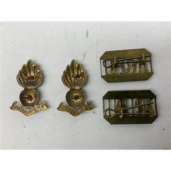 Royal Artillery 9ct gold and enamel sweetheart brooch in original box; together with Royal Artillery shoulder title, brass badges and buttons; and WW2 Defence Medal in issue box to 232775 addressed to Mrs. J.M. Morgan