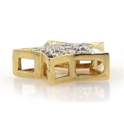 14ct gold star pendant, pave set with eleven round cut diamonds, stamped