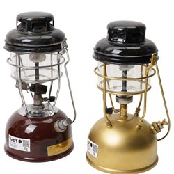 Bialaddin paraffin pressure lantern, Coleman Powerhouse pressure lantern and three Tilley pressure lanterns