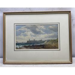 Edward Duncan (British 1803-1882): 'View of Tynemouth Harbour Showing the Ruins of the Mediaeval Monastery', watercolour signed and dated 1867, 20cm x 34cm 
