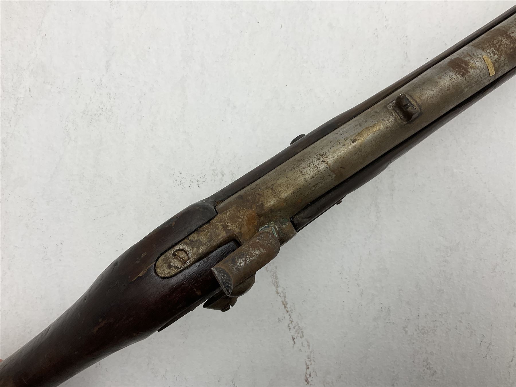 20th century Indian percussion military musket, approximately 20-bore, the 96.5cm barrel with three bands, the steel lock-plate marked 1862 Enfield, walnut full stock with brass fittings and under barrel ramrod channel L140.5cm overall