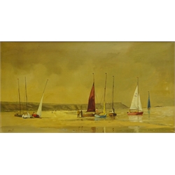  Don Micklethwaite (British 1936): Filey Beach, oil on canvas signed 40cm x 75cm  