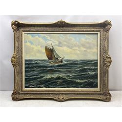 Jensen (20th century): Ship at Sea, oil on canvas signed 59cm x 79cm