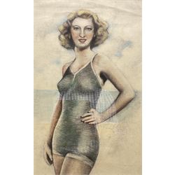 Art Deco School (Early 20th century): Lady in a Bathing Suit, pastel unsigned 48cm x 30cm