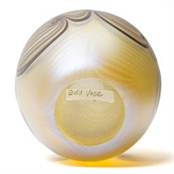 Okra art glass vase, by Richard P Golding, iridescent gold with stylised wave design, inscribed on base 'Okra 94 AG.7 No.1 R.P. Golding' H12.5cm