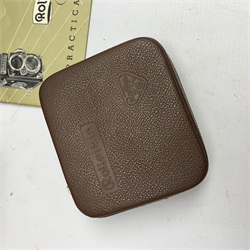 Rolleiflex 2.8F camera in leather case together with; 'In Practical Use' instruction manual, Rolleipol -1.5 lens in case, Rollei Rolleiflex lens hood Bay III in case, Rollei Gelb Mittel -1.5 filter in case, Rollei R1 -0 lens in case, Heidosmat-Rolleinar 1 with Rolleinar 1, Weston Master IV light meter and Weston Master IV Invercone in cases, Rollei Rolleiflex Rolleikin in case, hand grip with Rolleifix plat, all in carry case