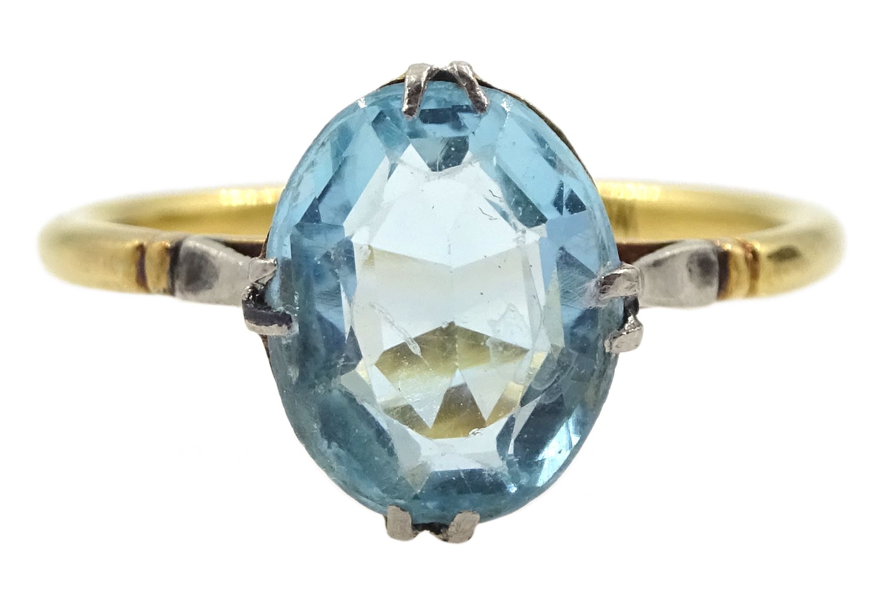 Early 20th century gold single stone blue stone ring, stamped 18ct, makers mark W G & S (possibly William Griffiths & Sons)
