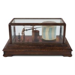 Mid-late 20th century Negretti & Zambra 'Regency' barograph, in oak case with five bevelled glass panels and single drawer beneath, case H20cm, W42cm