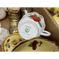 Canterbury tea and dinner service decorated with fruit on a yellow ground with gilt detail, together with Baroness tea service and other ceramics and collectables, in three boxes