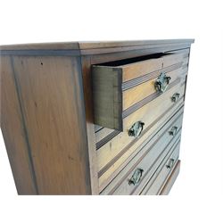 Edwardian satin walnut chest, fitted with two short and three long drawers