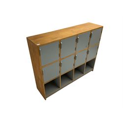 Esavian - mid-20th century school gym locker, fitted with eight cupboards and four open compartments