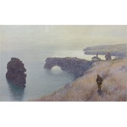 John White (Scottish 1851-1933): A Boy on a Coastal Path, watercolour and gouache signed 1...